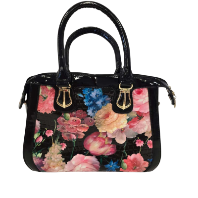  Womens Floral Patent Look Hand Bag
