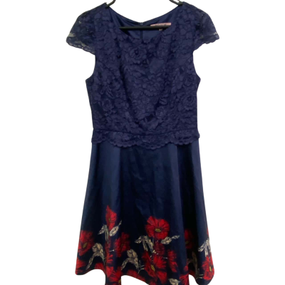 Review Womens  Size 12 Midi Dress Navy Blue / Red 