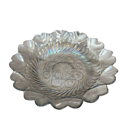 Vintage Iridescent Glass Bowl Featuring a Ruffled/Scalloped edge  