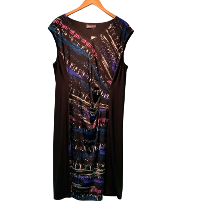 Jacqui-E Womens  Size XL Midi Dress Black  / Multicoloured / Pattern 