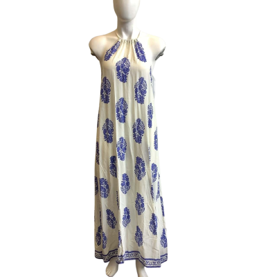 BNWT Mia Women's Size 12 Sleeveless Maxi Dress  Blue & White Pattern 