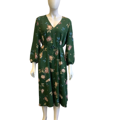 Veronika Maine Women's Size 16 Long Sleeved Midi Floral Dress Green