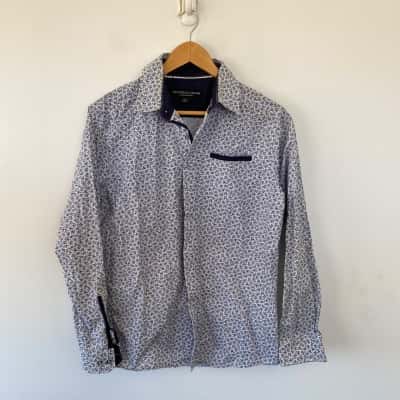 Jonathan Adams White Blue Floral Long Sleeve Shirt  Size S 