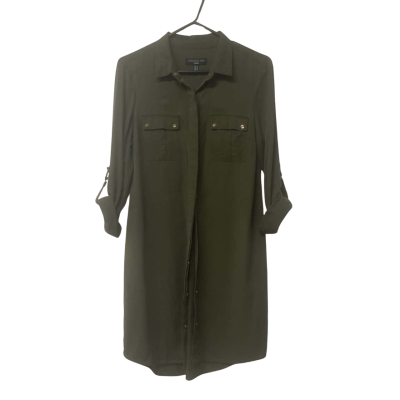 Womens Forever New Size 10 Shirt Dress Green /Gold 
