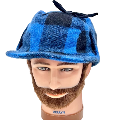 Vintage Hills Hats Blue/Black Buffalo Plaid Trappers Hat 