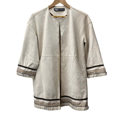 Zara Womens Faux Suede Embroidered Jacket Size XS Cream 