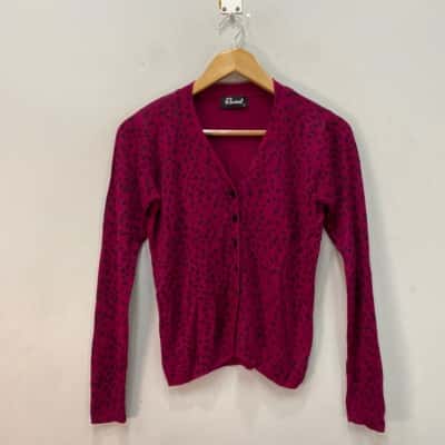 Revival Womens  Size 10 Cropped Cardigan, Magenta Leppard Spotted