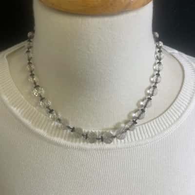  Womens French vintage  Necklace 1940's - black beads with faceted Glass 