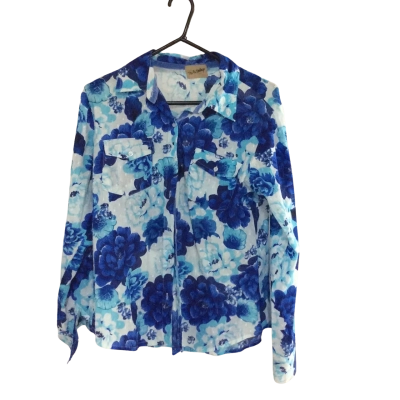 The Nu Vintage Womens  Size XL Blouse Blue / Navy Blue / Off White / Pattern 