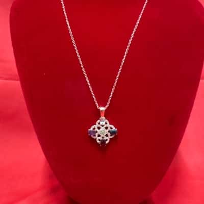  Women's Multi Gemstone Clover Surrounded by Rhinestones Pendant Necklace 