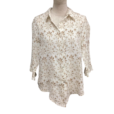  Aquamarine  Size L 3/4 Sleeve Shirt Brown / White 