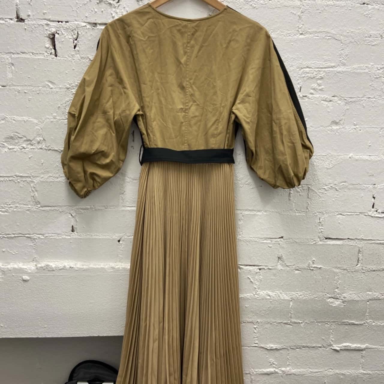 Oroton Womens Size 8 Cocktail Dress / Maxi Dress / Pleated Dress Black /  Khaki (s)