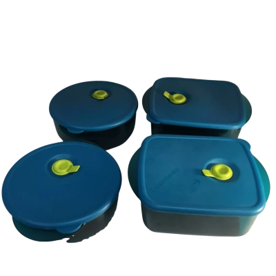 Tupperware Vent N Serve Round 600ml Teal Containers and Square 1l Containers as pictured 