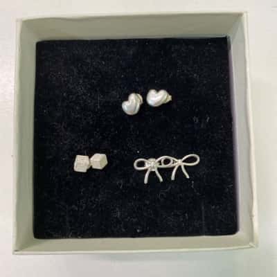  Womens 3 pairs Silver 925 stamped studs