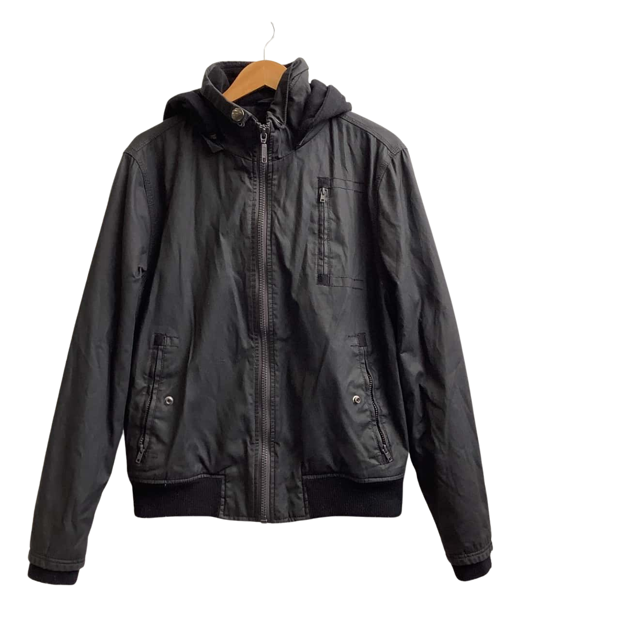 Just Jeans Mens Size L Front Zipper Bomber Hood Jacket Black (s)