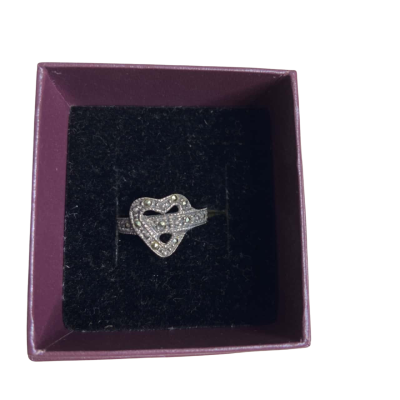 Heart Shaped 925 Silver Ring with Small Stones