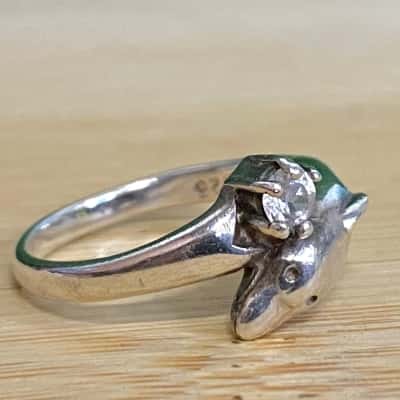 Sterling Silver Dolphin/Diamante Ring (Stamped 925)