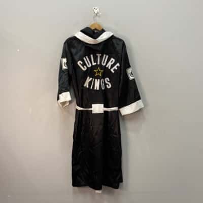 Culture Kings Men’s Hooded Sateen Robe - Large logo on back. ****Back of garment is shown ***
