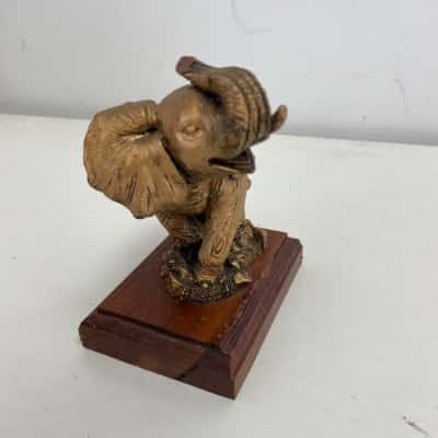 Elephant Heavy Sculpture Wood Base Decor