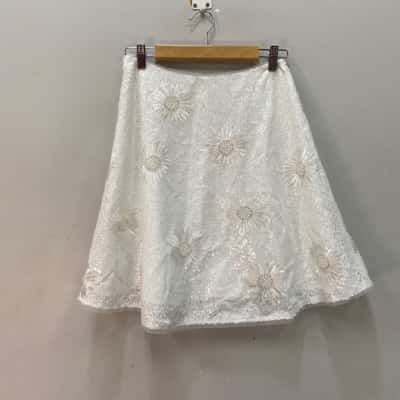 Zara Girls  Size 13 / 14  Flower Sequinned Skirts White 