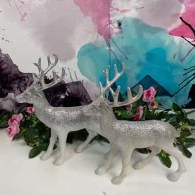2x medium size glitter silver reindeers- please read description 