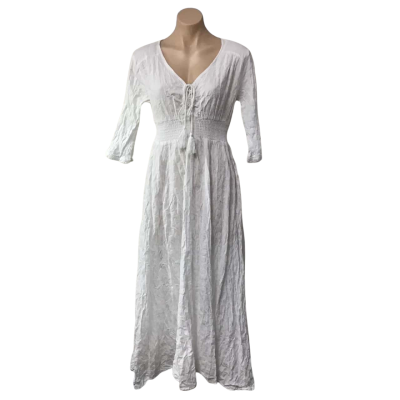 JV Womens Size 12 White Self Pattern / Lace Trim Maxi Dress