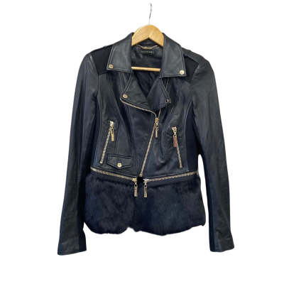 Mangano Womens  Size 44 Leather Biker Jacket Black  