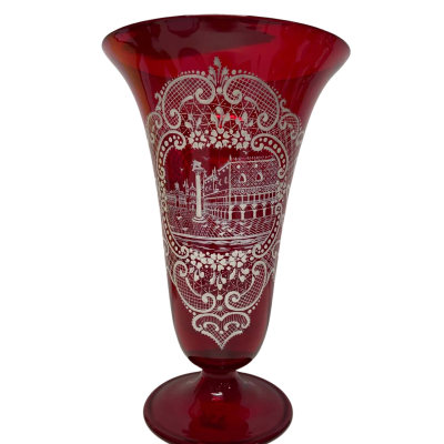 Stunning vintage ruby red glass Venetian flared vase