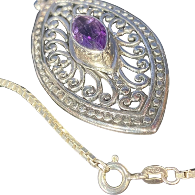  Womens Silver Necklace / Pendant with purple insert