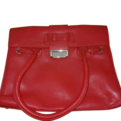 David Lawrence Red Large Size Handbag Top Handle Pebbled Leather Gold Hardware  