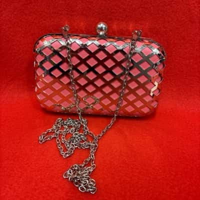 Kate Hill Women's Clutch Featuring Pastel Pink with Gold Tone Lattice Patter Cage