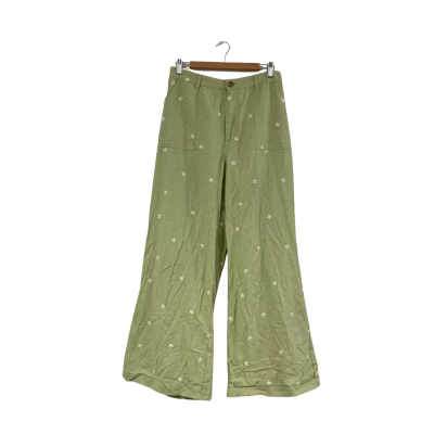 Ghanda Linen Blend Green Pants with Flowers Size 14 