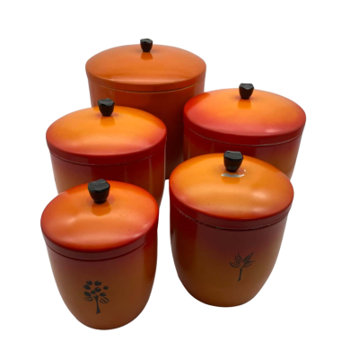 5x Retro Orange Metal Canisters 