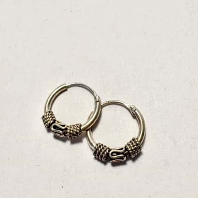 925 Sterling Silver Bali Hoop Earrings with a traditional oxidized finish