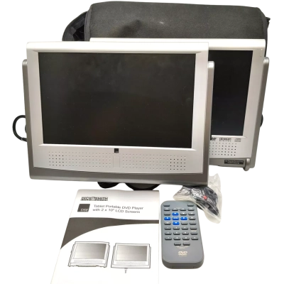 Dick Smith Electronics Tablet Portable DVD Player With 2x10" LCD Screens In Carry Case With 2 x Earbuds, Car Charger Lead & Instruction Booklet
