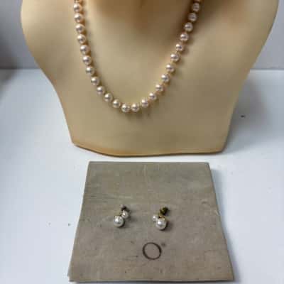 Oroton vintage 22ct GP Japanese simulated pearls Necklace & earrings 