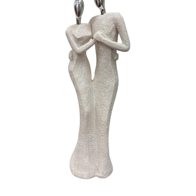 Couples Statue Stone Textured / Silver Faces