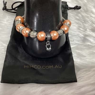 Mimco Womens Beaded Bracelet Orange / Silver 