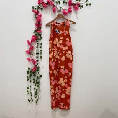 Mister Zimi Womens  Size 10 Sleeveless Jumpsuit Beige / Black  / Burnt Orange / Floral / Multicoloured / Pink  