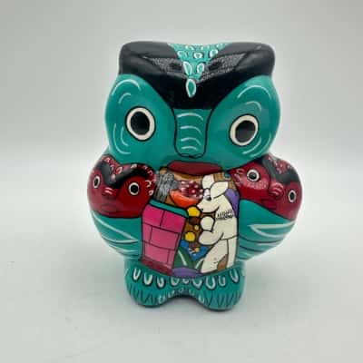 Vintage Mexican Folk Art Colorful Owl Figure