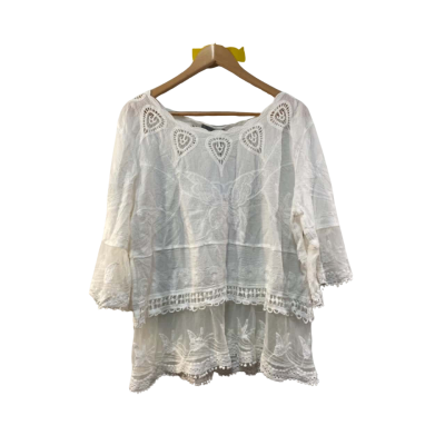 BNWT Katies Womens Size 12 3/4 Sleeve Top White 