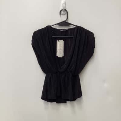 NEW - Zara Pleated Top Black Size M