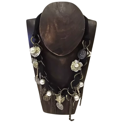  Womens Necklace Adjustable Tie Scarf Necklace with Metal, Pearl and Chains