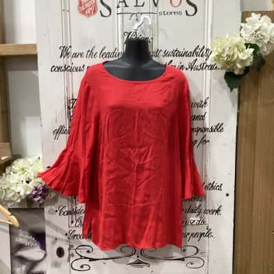Mister Zimi Brand! BNWT RRP $120.00 THE RED PEGGY TOP! Womens  Size 14 3/4 Sleeve Shirt / 3/4 Sleeve Top / Blouse Red 
