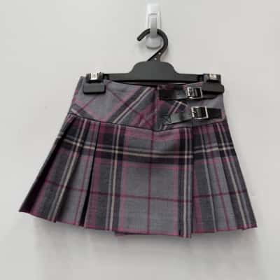 John Morrison Kiltmakers Grey Purple Plaid 100% Wool Skirt - Age 5-6 