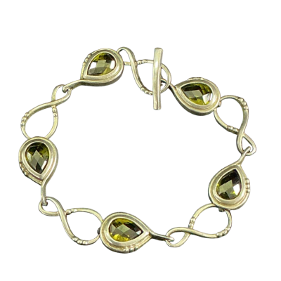  Womens Olive quartz Sterling silver toggle Bracelet Green / Silver 