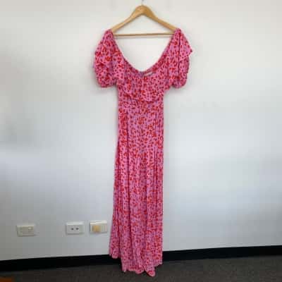 Mister Zimi Pink Red Pattern Short Sleeve Jumpsuit Size 12