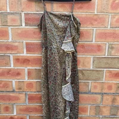 Vintage ARC Sydney Womens Silk Dress Size 10 blended Peacock and Cheetah Animal print 