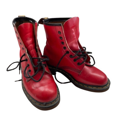 Dr Martens Cherry Red Leather Lace-up Combat Boots / Ladies Size 6