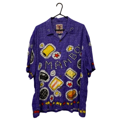 Mens Mambo Size XL Vintage Short Sleeve Shirt Multicoloured / Pattern / Purple / Red / White / Yellow / Black